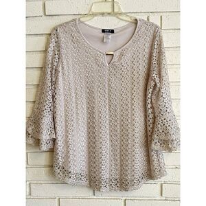 ONYX Apparel Taupe Lace‎ Long Sleeve Lined Evening Shirt Top Size Large
